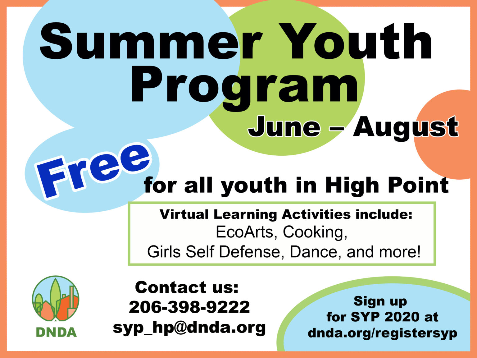 Summer Youth Program 2021 Intern with Us or Sign Up for Classes DNDA