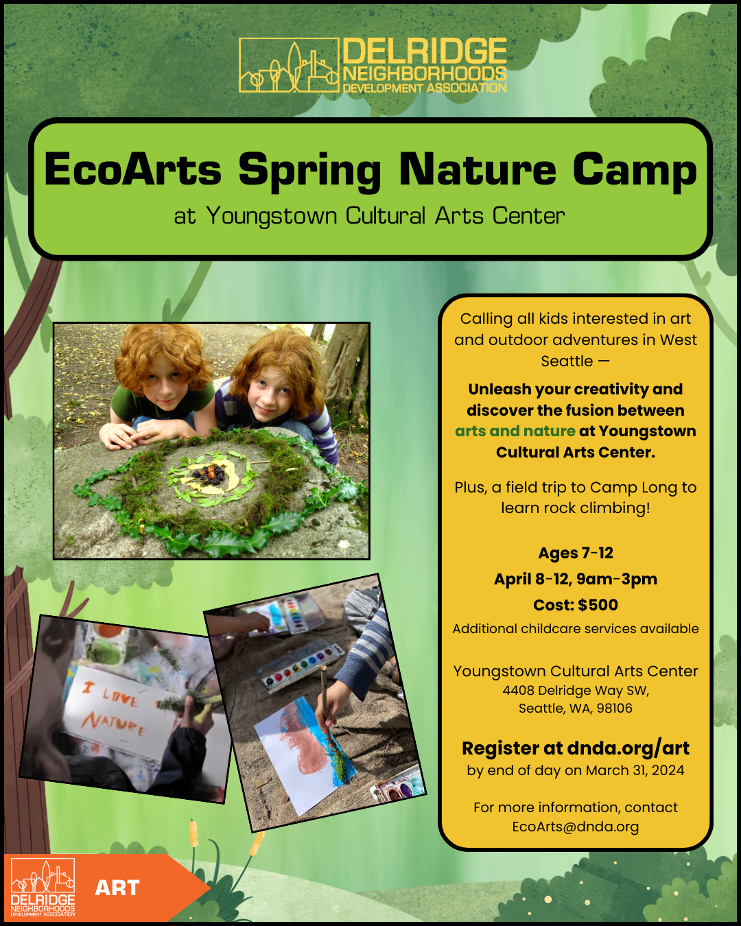 EcoArts Spring Break Nature Camp Flyer 2024