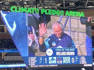 Willard honored by the Seattle Kraken on the jumbotron at the Kraken vs. Canucks game at Climate Pledge Arena on February 22.