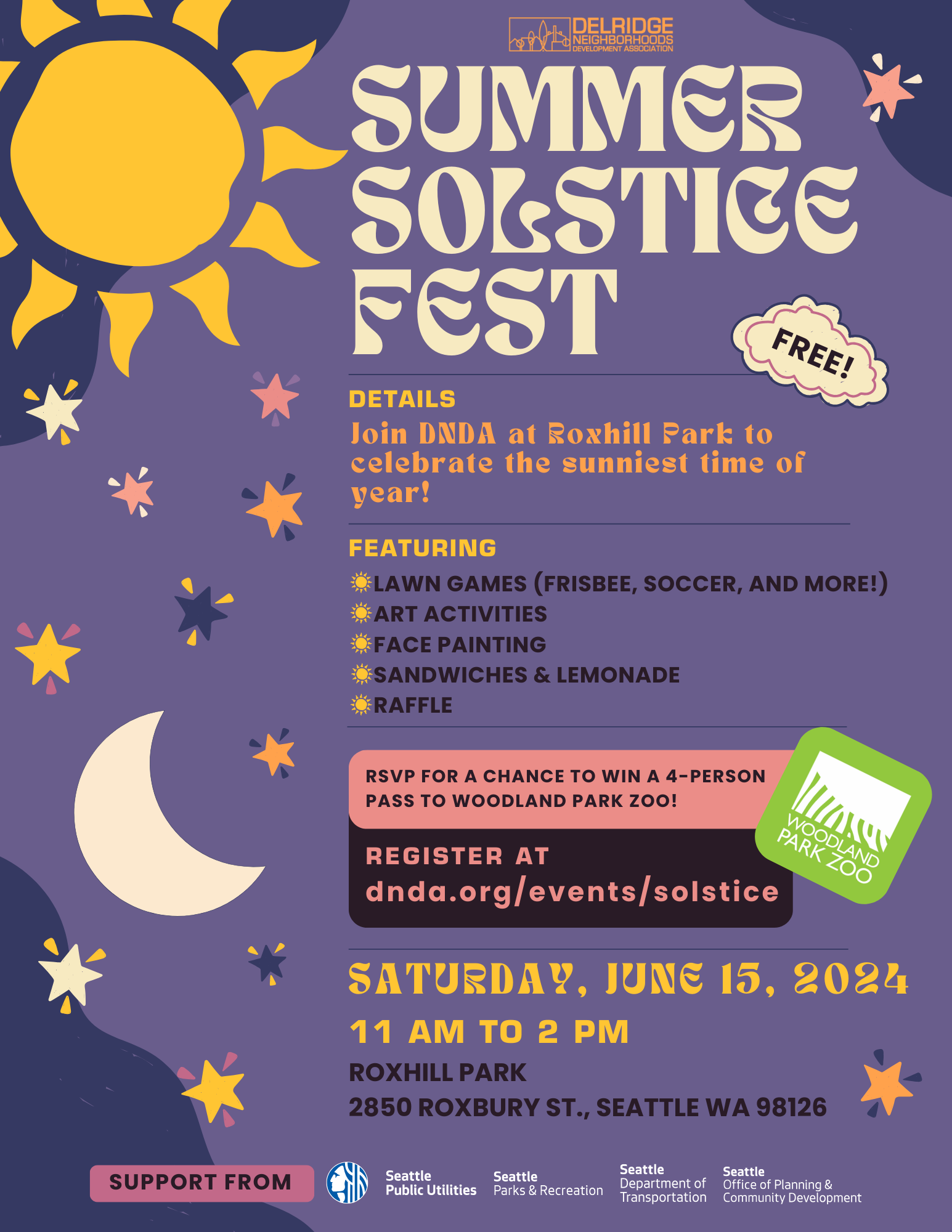 Flyer for Summer Solstice Fest (all details described)