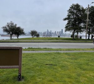 Come for the forest restoration, stay for the downtown views looking north from our new site at Duwamish Head Greenbelt.